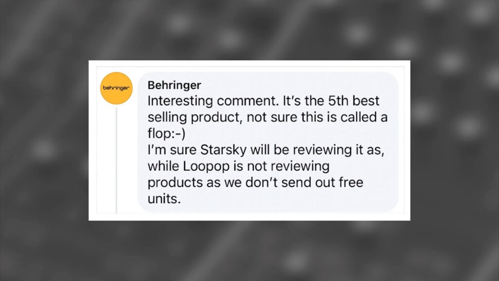 Loopop обвинил Behringer во вранье после того, как компания выдумала причину отказа блогера от обзоров на её инструменты — SAMESOUND